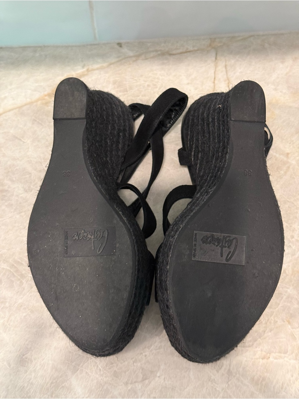 Castaner Black Suede Strappy Wedge Sandals - Picture 6 of 8